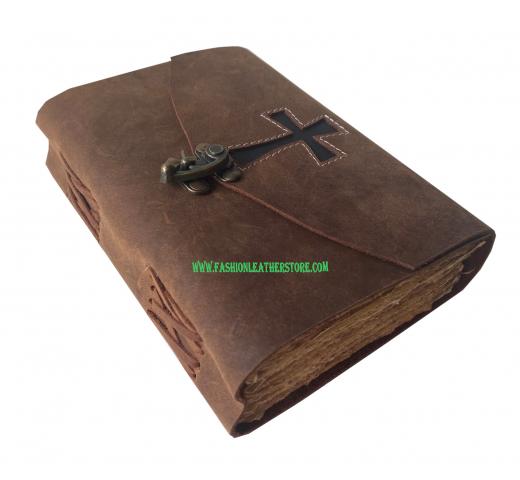 handmade cross symbol leather journal